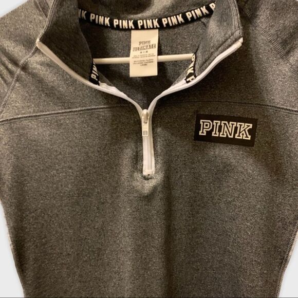 Pink Vs Ultimate Long Sleeve 1/2 zip pullover Gray & White - Picture 2 of 12